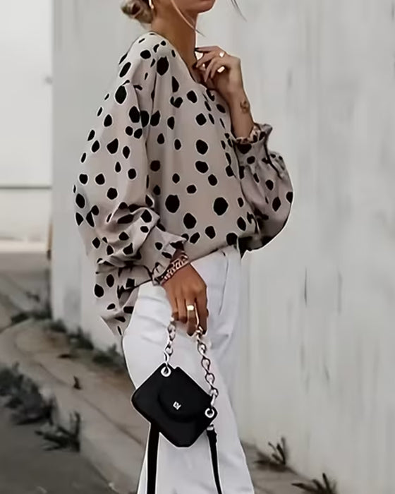 Bluse V-Hals Prikket Pufferm
