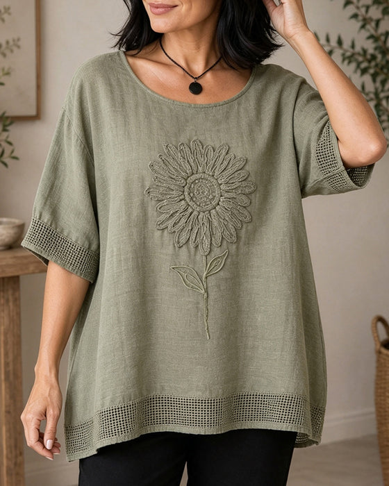 Bluse Solsikke Brodert Løs