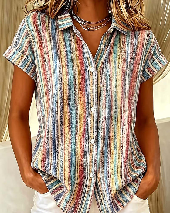 Bluse Stripet Fargeblokk Casual