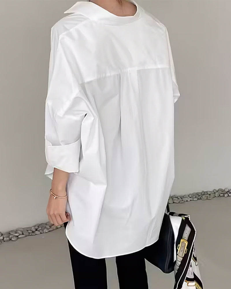 Skjorte Stilfull Ensfarget Langermet