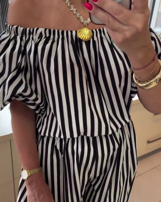 Jumpsuit Avslappet Skulderfri Stripete