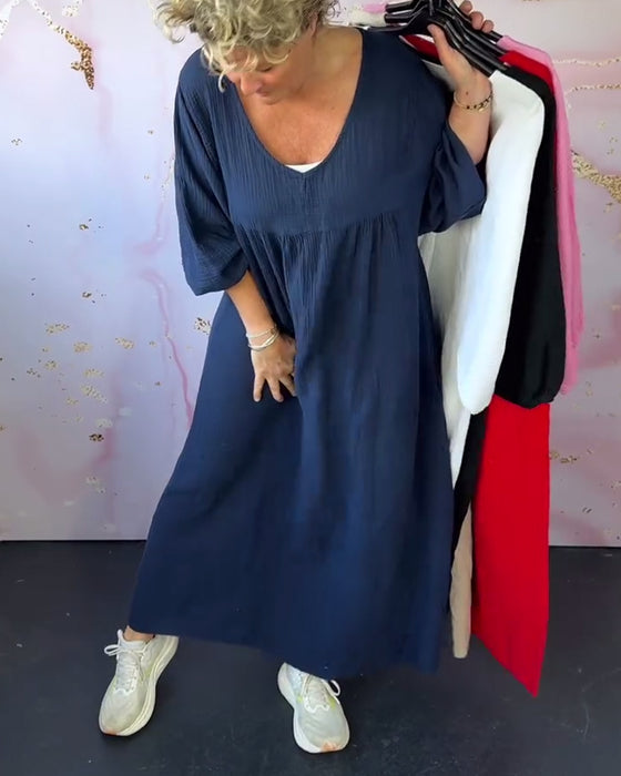 Kjole Skogstil V-Hals Plissert Ensfarget