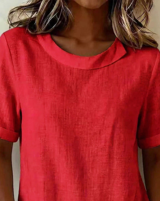 Bluse Kortsermet Uregelmessig Design Halsutringning
