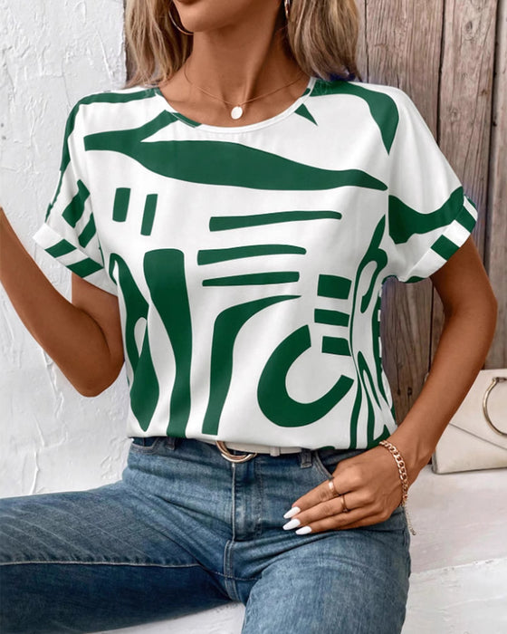 T-Shirt Rund Hals Kort Erme Geometrisk Trykk