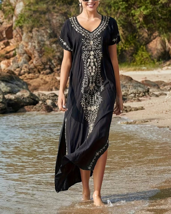 Kjole Etnisk Stil Retro Kortermet