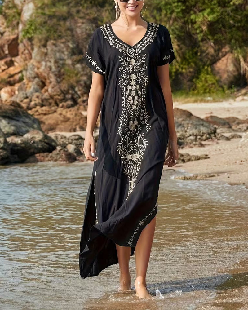 Kjole Etnisk Stil Retro Kortermet