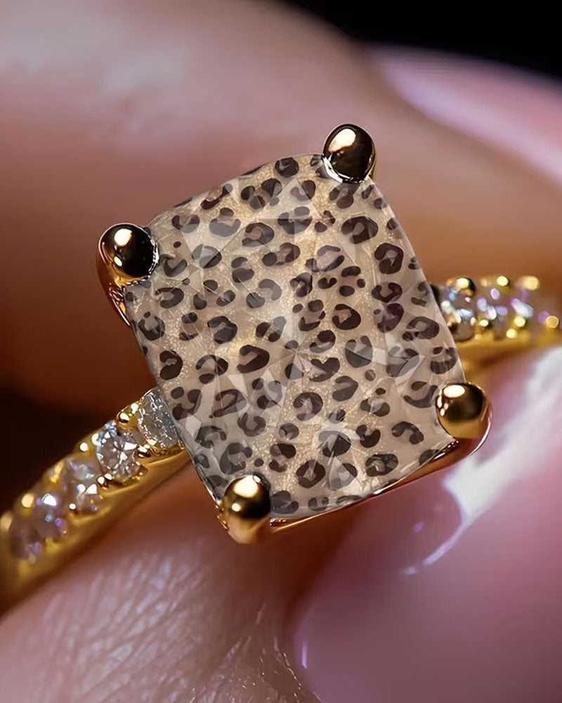 Ring Leopardtrykk Firkantet Statement