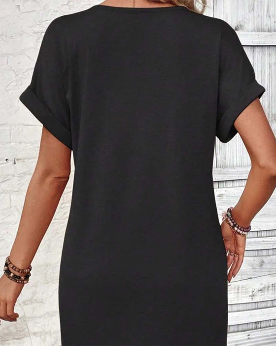 Kjole V-Utringning Knappefront Solid Casual