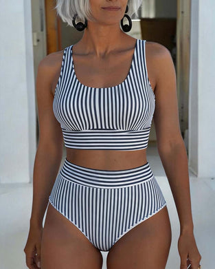 Bikini Vertikal Stripe Høy Midje Sporty