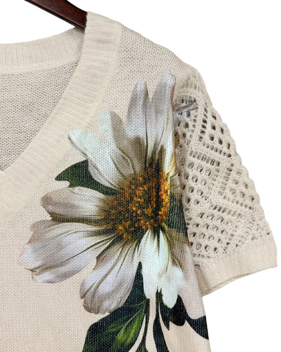 Pullover V-Hals Strikket Blomstret