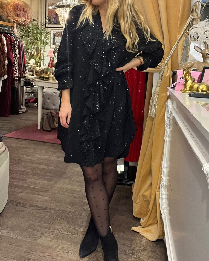 Kjole Løstsittende Rysje Kant Paillettert