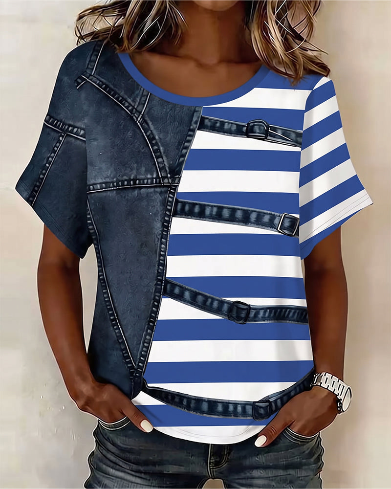 T-Skjorte Stripe Lappeteppe Trykk