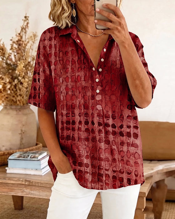Bluse Prikket Trykk Knapp Halv Stolpe