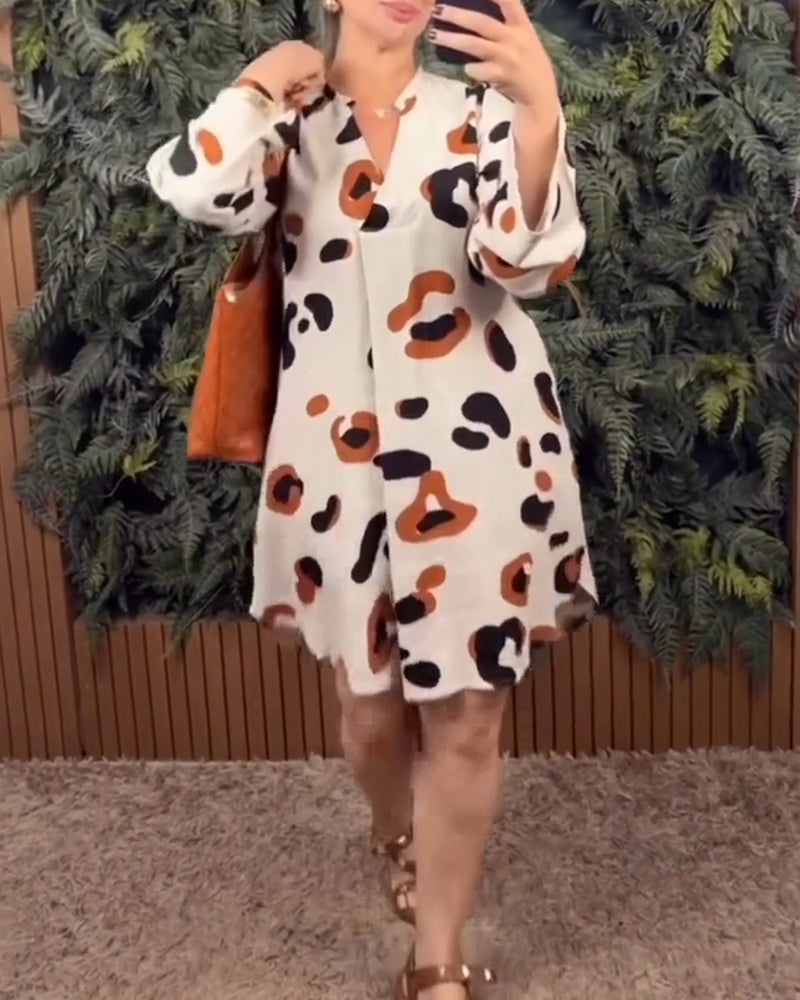 Kjole Trykket Lang Erme Løs