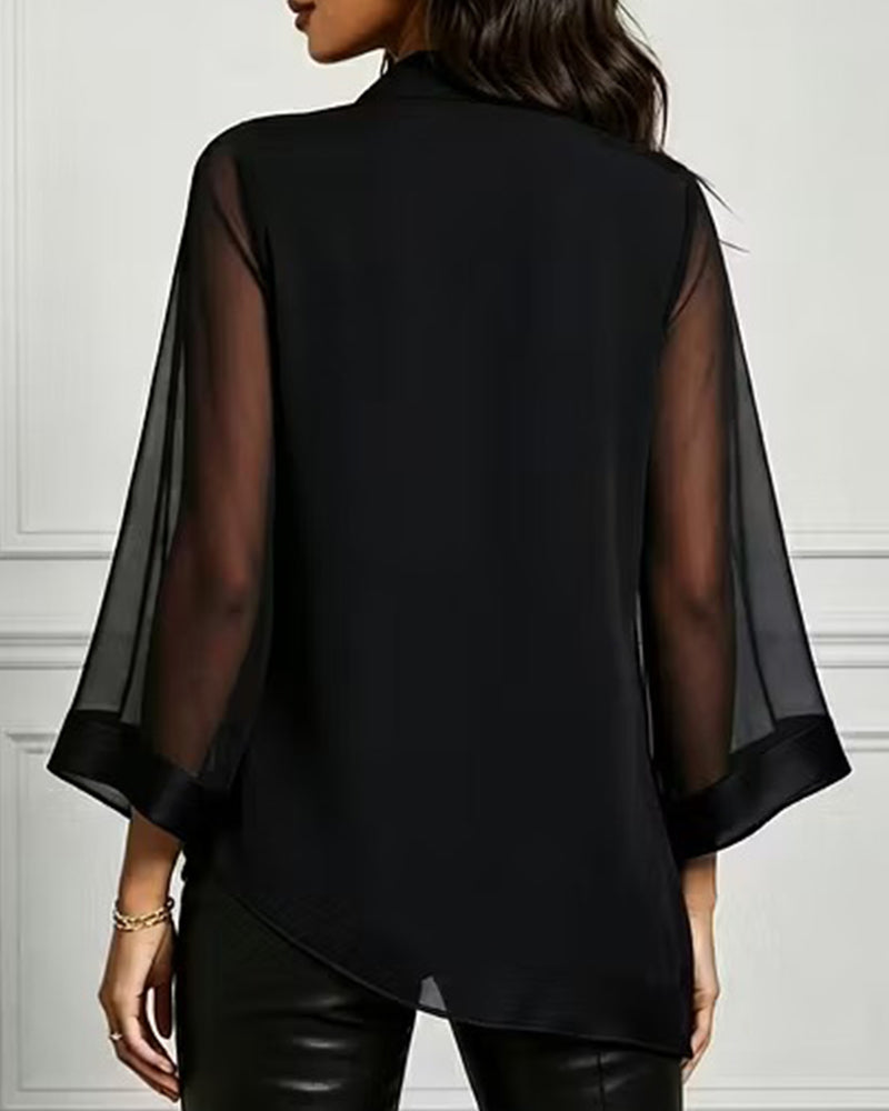 Bluse Cowl Neck Uregelmessig Solid Sheer
