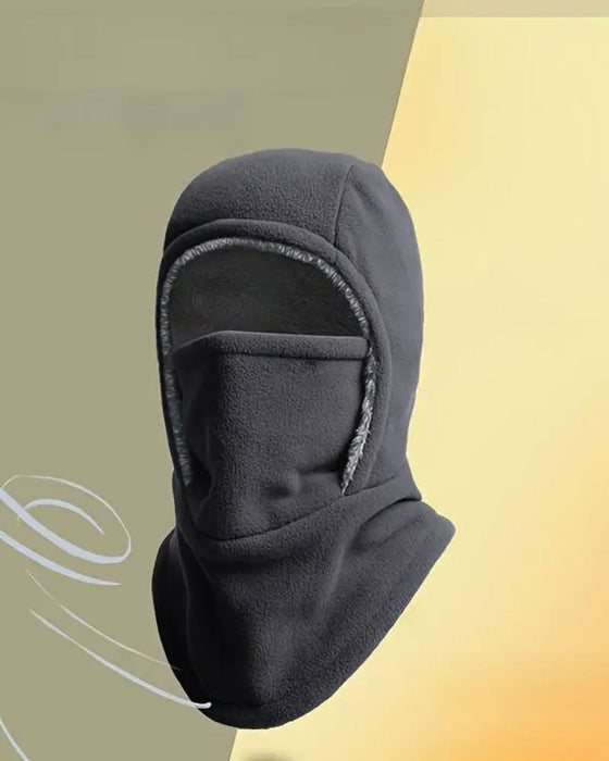 Vinter 2 I 1 Lue Og Ansiktsmaske Vindtett Tykt Fleecefôr For Utendørssport Svart