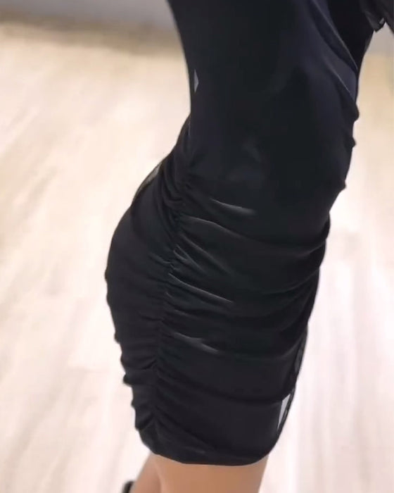 Kjole Rund-Hals Mesh Rynket Slim
