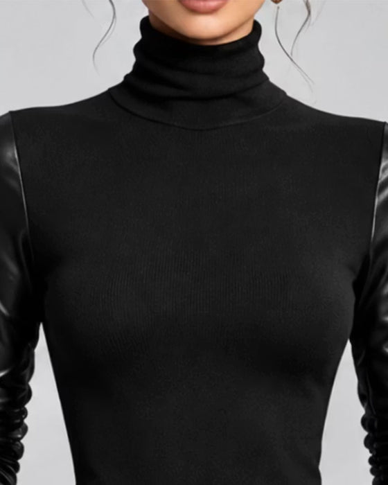Topp Turtleneck Patchwork Solid