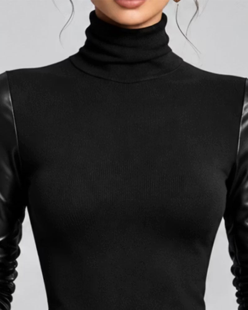 Topp Turtleneck Patchwork Solid