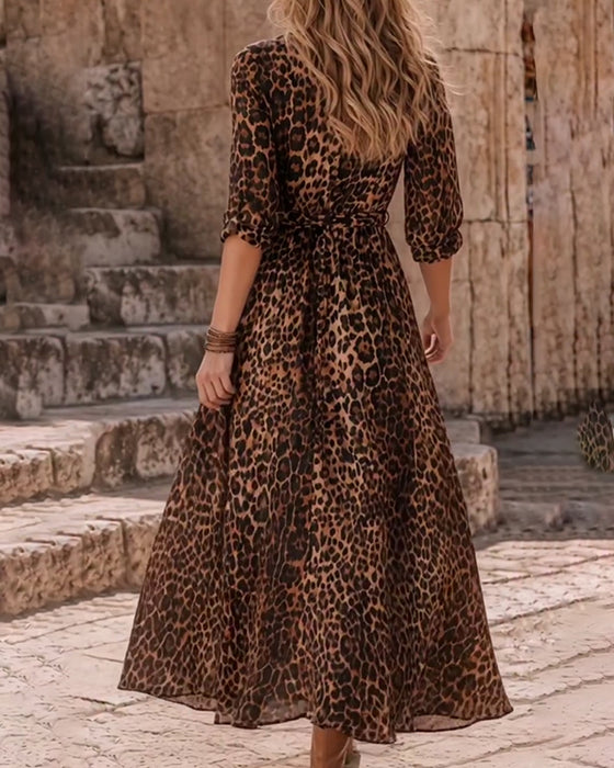 Kjole Leopard Trykk A-Kant Stropper Lang
