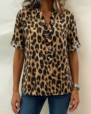 Bluse Klassisk Leopardtrykk Rysj