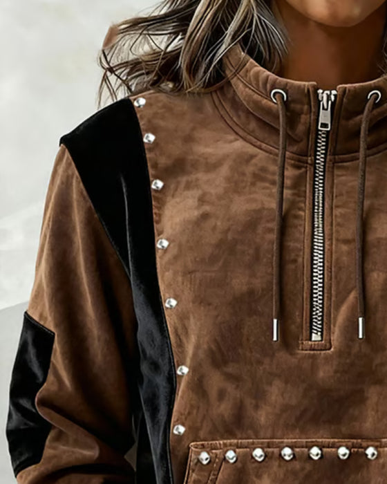 Sweatshirt Glidelås Fargeblokk Avslappet