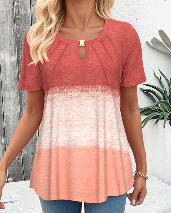 Bluse Rund hals Kontrast Kortermet