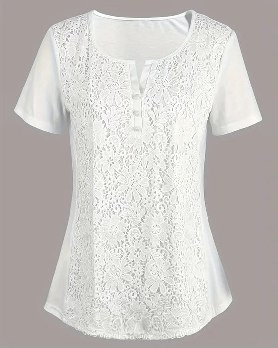 Bluse Rund Hals Blondedetalj