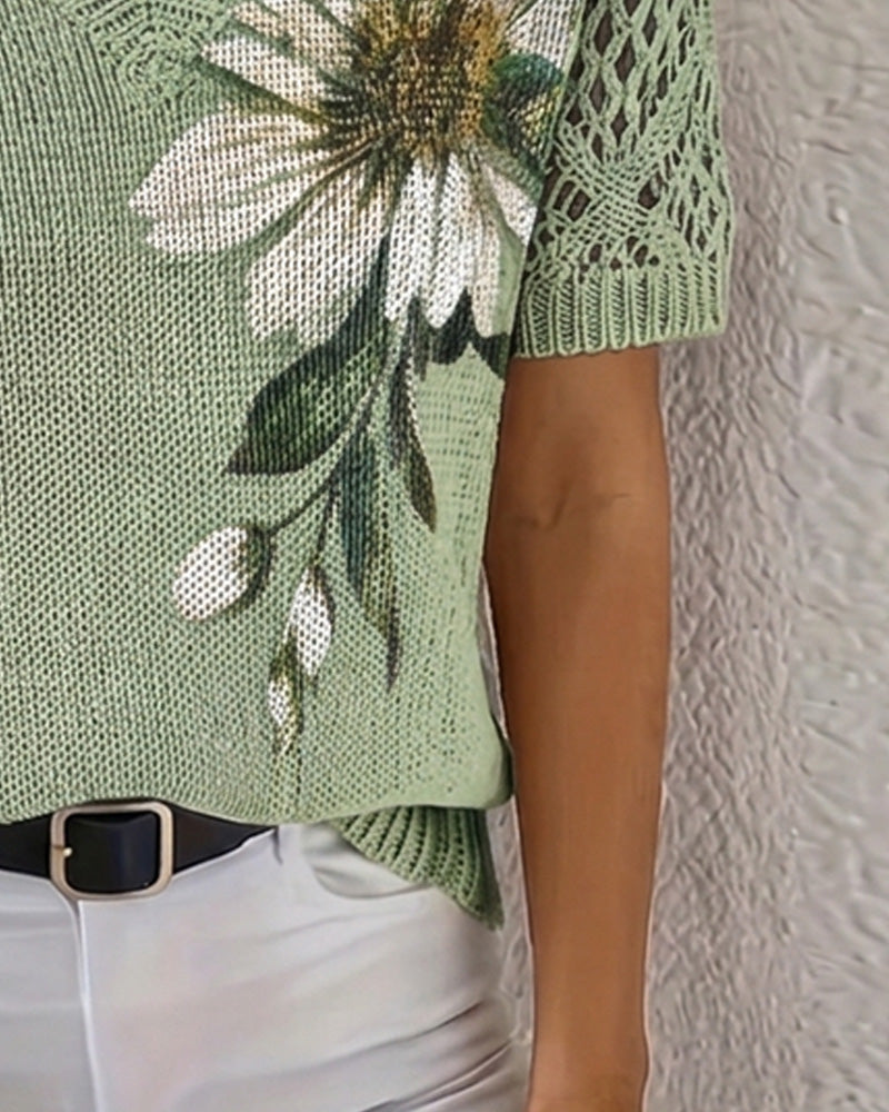 Pullover V-Hals Strikket Blomstret