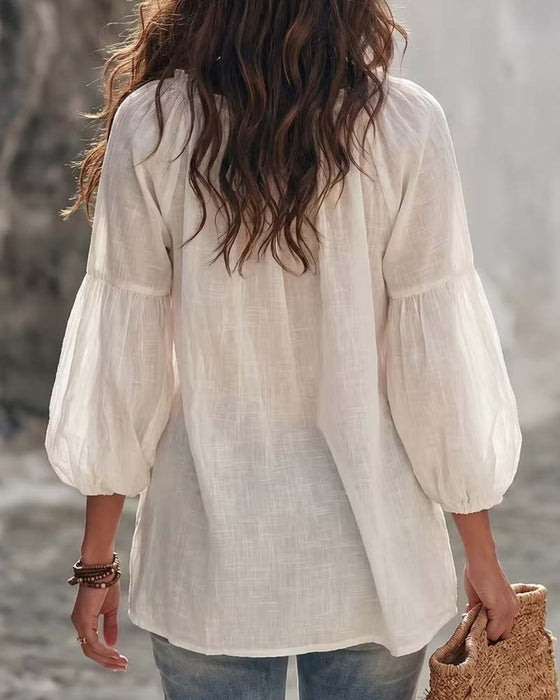 Bluse Puff Lanterne Erme Ruffle Knyte