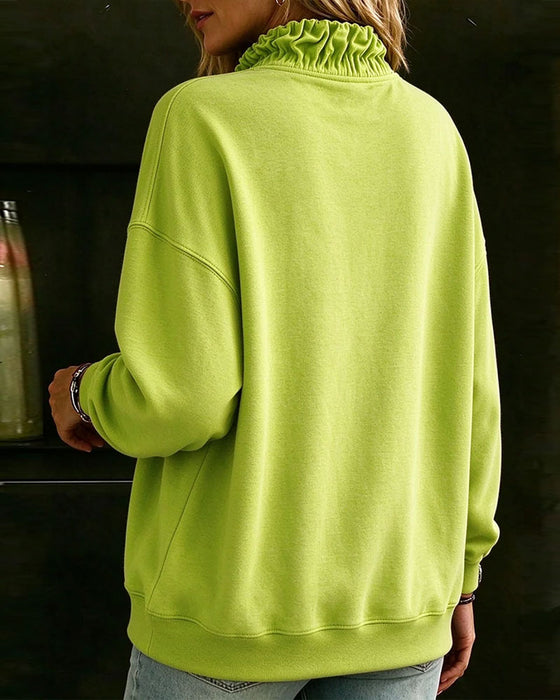 Sweatshirt Glidelås Volang Falt Skulder Lang Erm