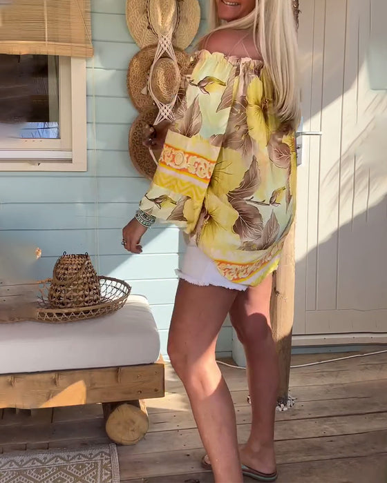 Bluse Av-Skulder Resortprint