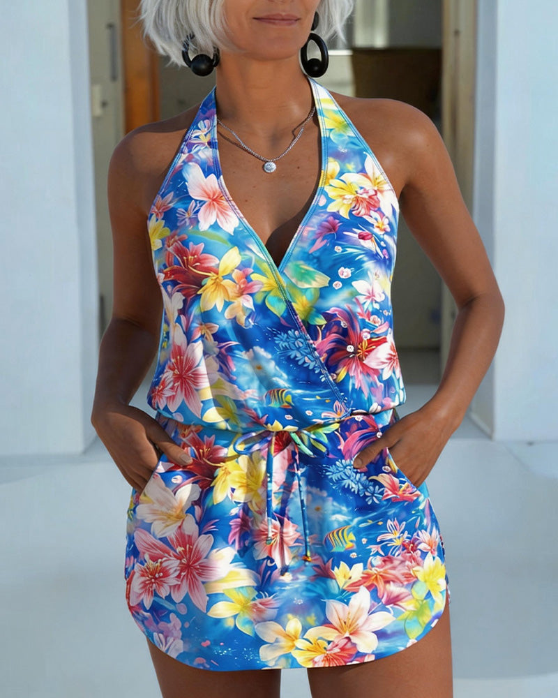 Tankini Blomstret Halterneck
