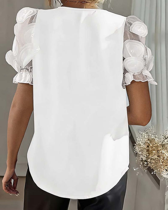 Bluse Pufferme Mesh V-Hals