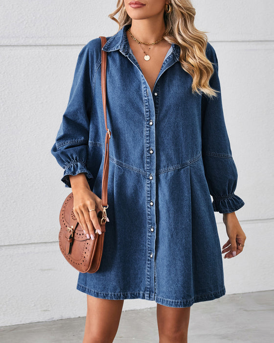 Langermet Lappeteppe Denim Kjole