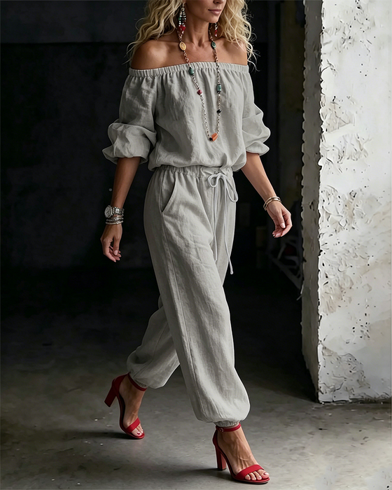 Jumpsuit Off-Shoulder Knyt Midje Innsnørt Midje