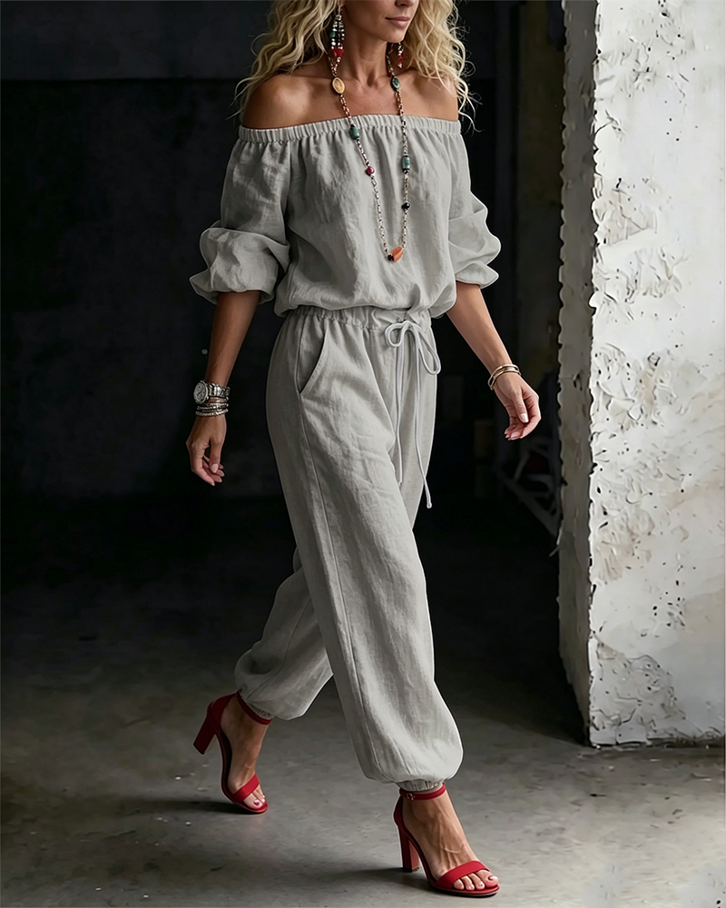 Jumpsuit Off-Shoulder Knyt Midje Innsnørt Midje