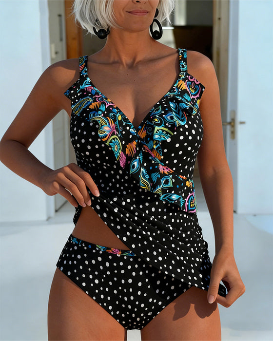 Tankini Rysje Prikket Trykk