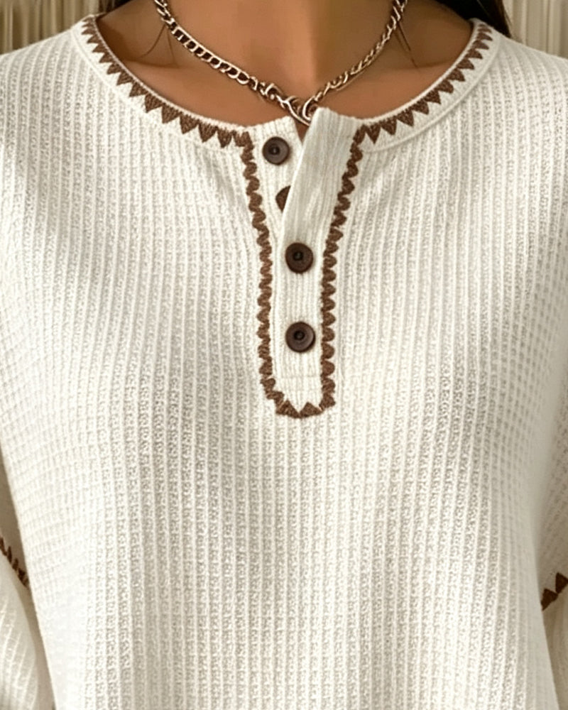 Sweatshirt Rundhalset Knapp Casual