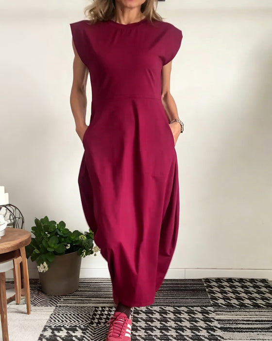 Kjole Rundhalset Lomme Solid