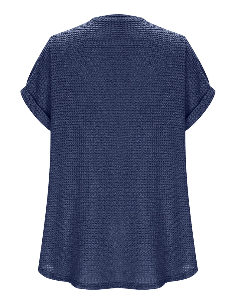 T-Skjorte Dame Vaffelstrikk V-hals Uformell Sommer