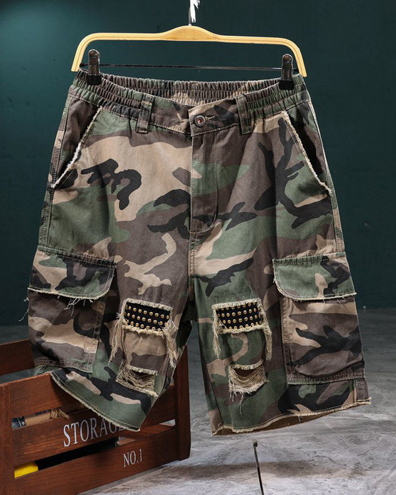🔥 Herrer Shorts Cargo Kamuflasje Med Nagler