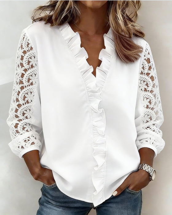 Bluse Lotus V-Hals Fillearbeid Blonder