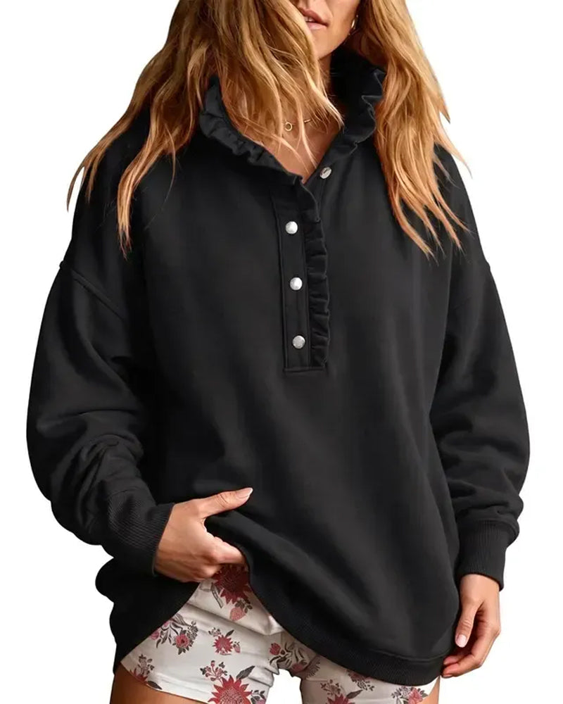 Sweatshirt Rysje Knappet Langermet Løs