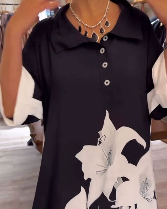 Kjole Krage Trykt Oversized Maxi