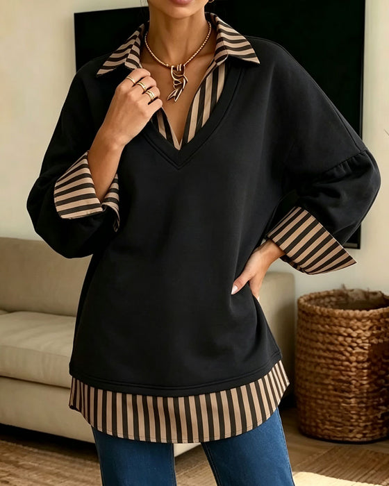 Sweatshirt Jakkeslag Stripet Patchwork Løs