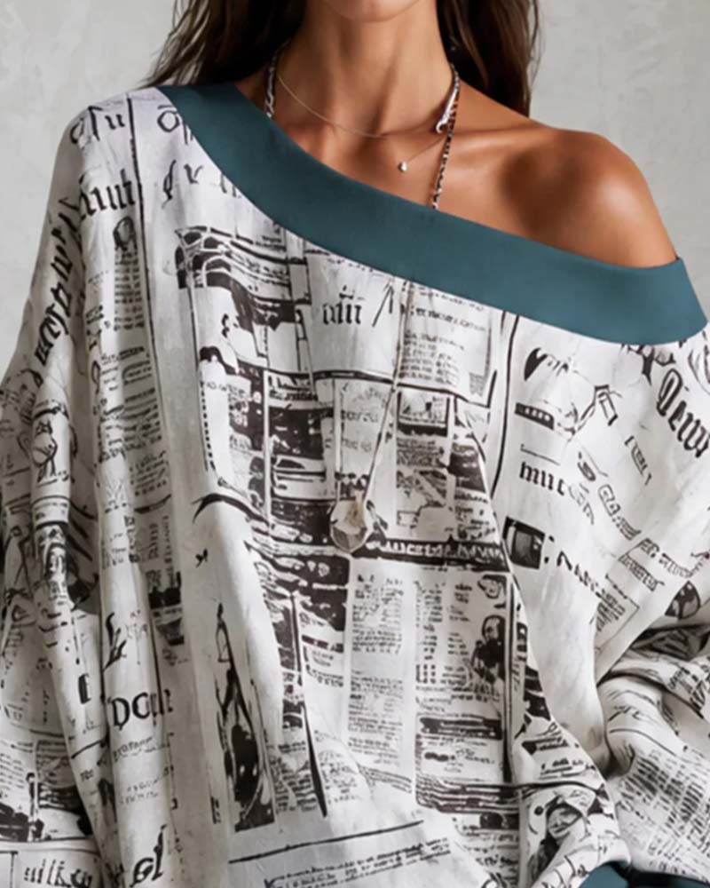 Kjole Off-shoulder Flaggermuserme Trykk