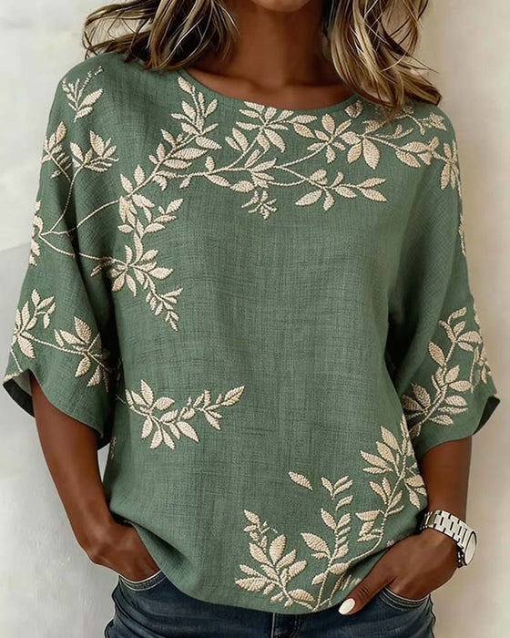 Bluse Rund Hals Flaggermusermer Stripet