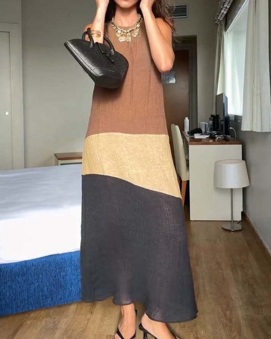 Kjole Ermeløs Fargeblokk Casual