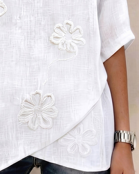 V-Hals Bluse Blomstret Halverm